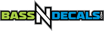 Logo of Bass N Decals with green, black, and blue text on a white background