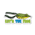 Frog-shaped fishing lure with text 'Eat'n The Frog' on a white background